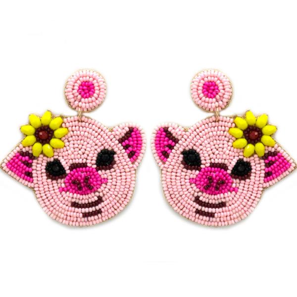 Seed Bead Flower Big Dangle Earring