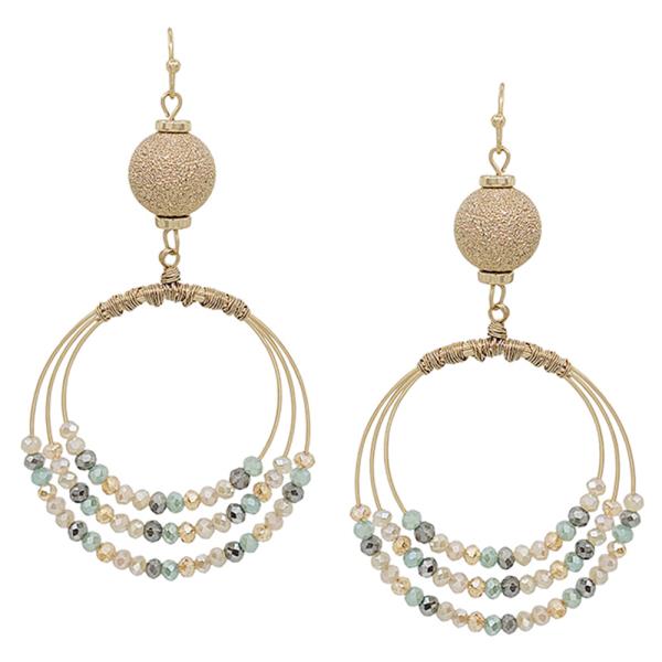 Triple Glass Bead Wire Satin Ball Earring