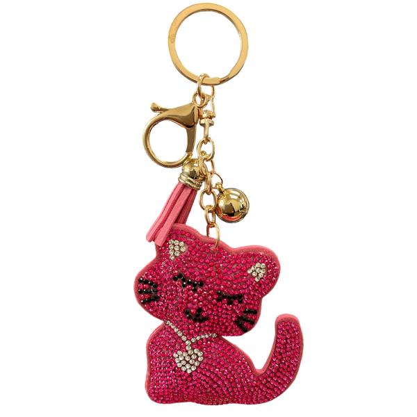 CAT RHINESTONE TASSEL KEYCHAIN