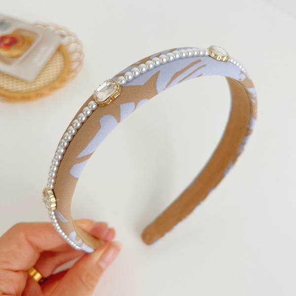 Pearl Rhinestone Beaded Print Headband