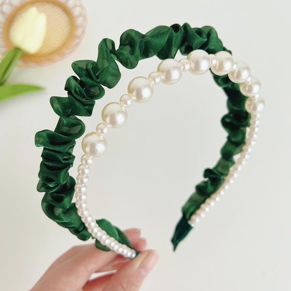Ruffle Pearl Bead Double Headband