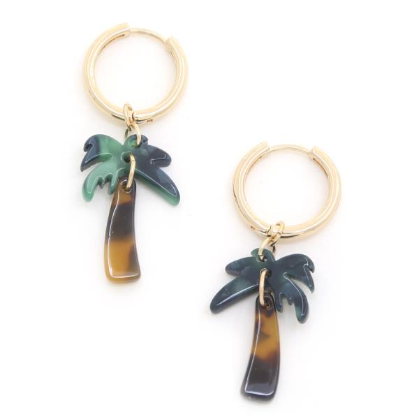 Acetate Palm Tree Metal Hoop Earring