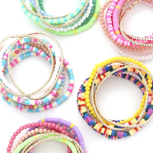 Rubber Beaded Rhinestone Assorted Bracelet Set