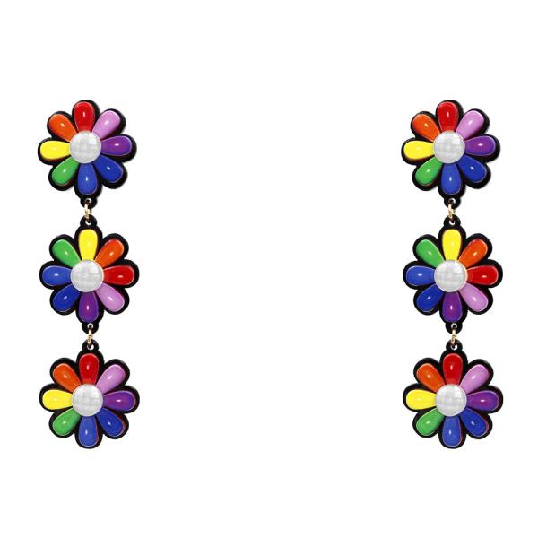 Colorful Triple Flower Dangle Earring