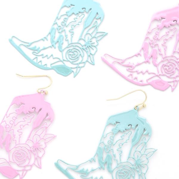 Metal Boot Filigree Fish Hook Earring