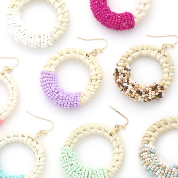 Rattan Seed Bead Circle Earrings