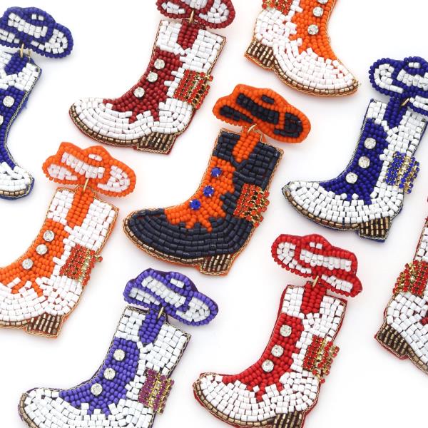 Seed Bead Cowgirl Hat and Boots Dangle Earring