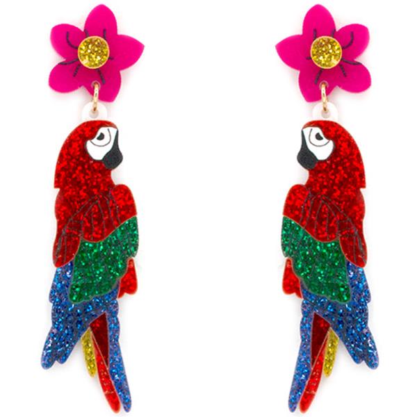 Glitter Parrot Flower Dangle Earring