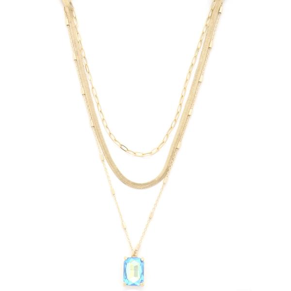 CRYSTAL PENDANT SNAKE LINK LAYERED NECKLACE