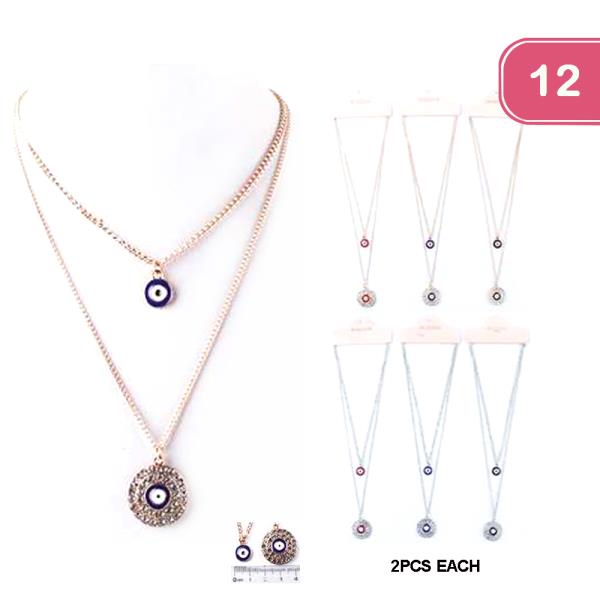 Double Layer Evil Eye Necklace (12 Units)