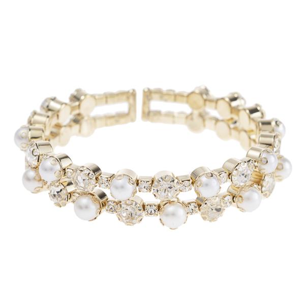 Rhinestone Pearl 2 Line Bracelet