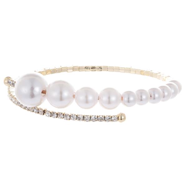 Rhinestone Pearl Memory Wire Bracelet