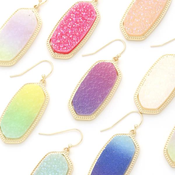 Two Tone Druzy Stone Dangle Earring