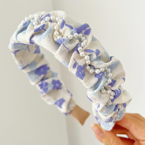 Flower Print Mid Pearl Line Headband