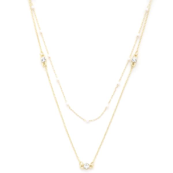 Double Layer with Pearl Crystal Necklace