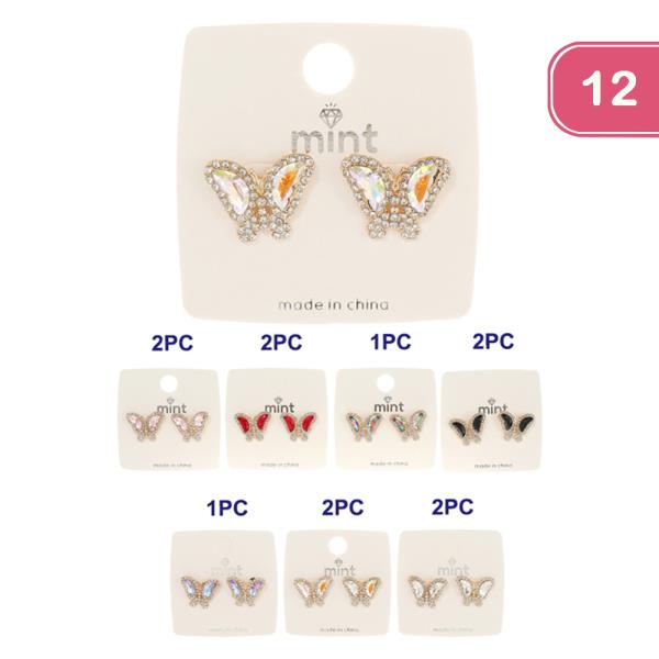 Butterfly Rhinestone Stud Earring (12 Units)