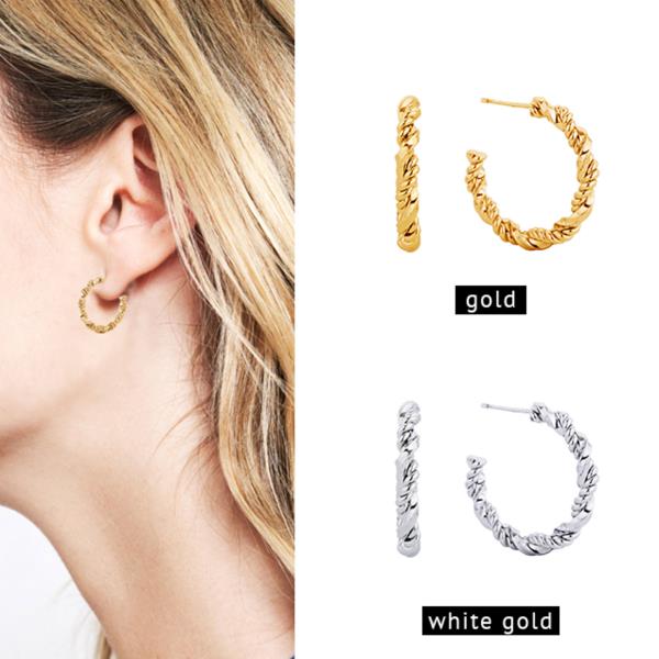 14K GOLD/WHITE GOLD DIPPED POST HOOP 2.49CM EARRING