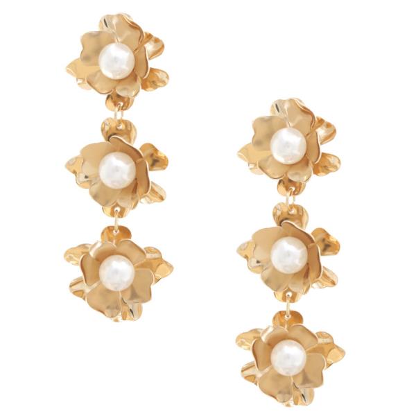 SODAJO Triple Pearl Flower Metal Earring