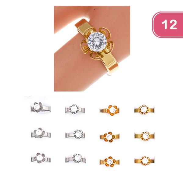 Stainless Steel Rhinestone Ring (12 Units)