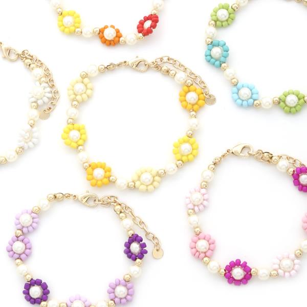Seed Bead Flower Bracelet