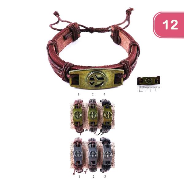 Peace Sign Leather Bracelet (12 Units)