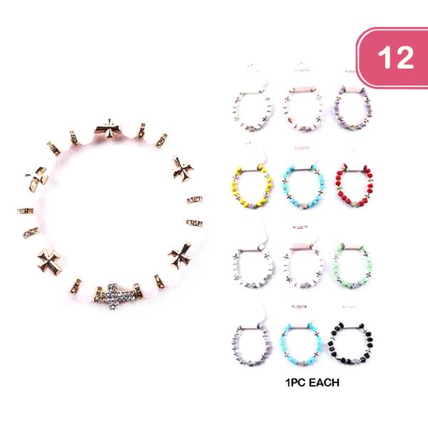 Rhinestone Cross Bead Bracelet (12 Units)