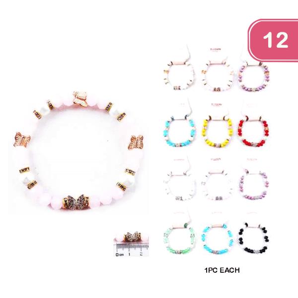 Rhinestone Butterfly Bead Bracelet (12 Units)