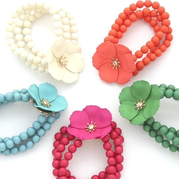 Chunky Flower Smooth Texture Beaded Bracelet