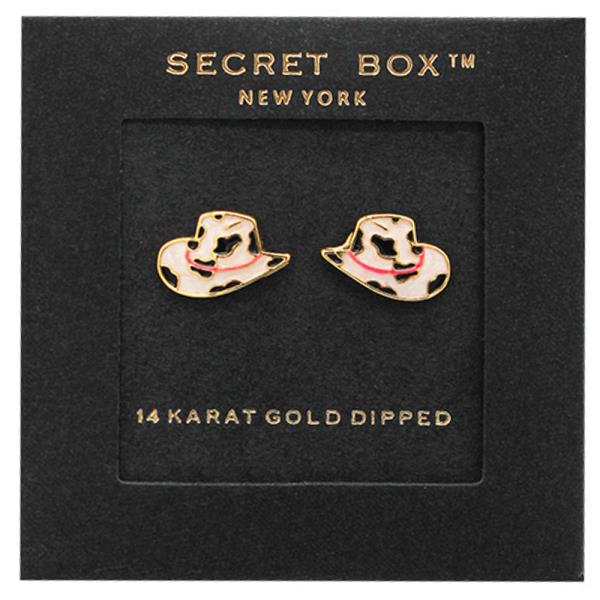 14K Gold Dipped Animal Print Cowboy Hat Stud
