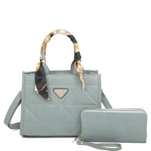 2IN1 Stitch Handle Scarf Satchel Bag Wallet Set