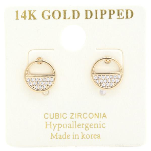 14K Gold Dipped CZ Round Stud Earring