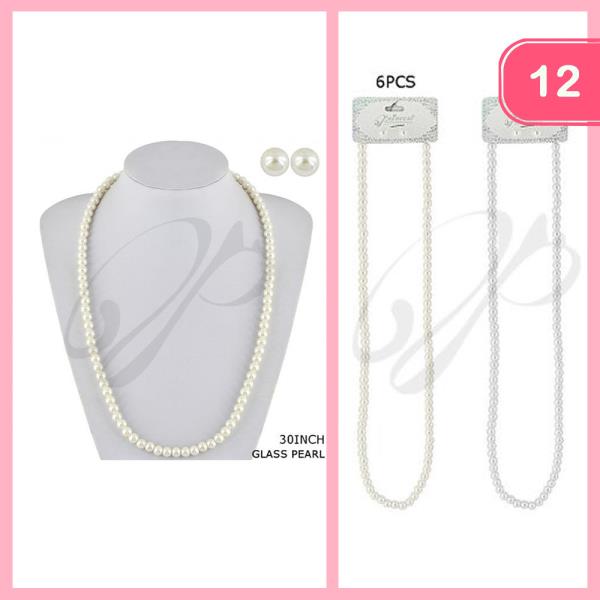 Glass Pearl Bead Necklace Earring Set (12 Units)