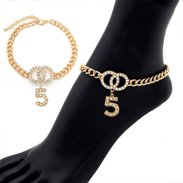 Rhinestone Anklet Double Link and 5