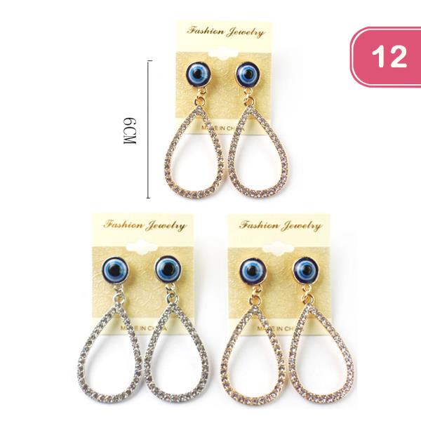 Evil Eye Rhinestone Tear Drop Earring (12 Units)