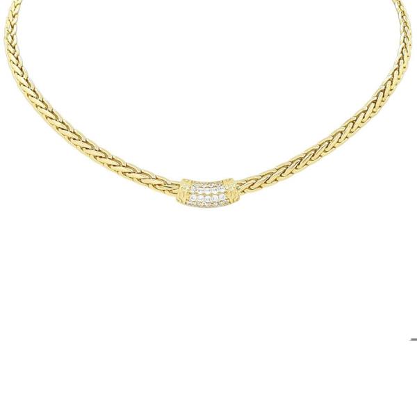 Rhinestone Curve Bar Wheat Link Metal Necklace