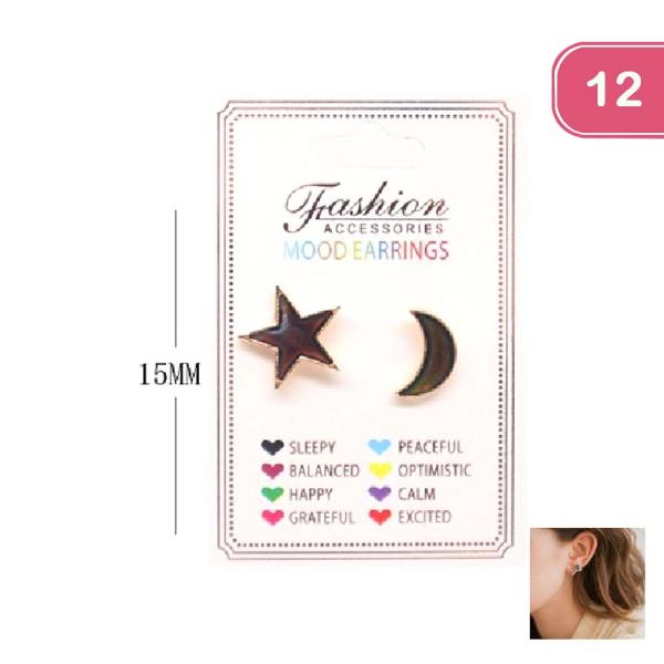 Moon Star Stud Mood Earrings (12 Units)