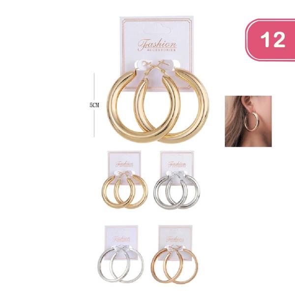 Metal Thick Hoop Earring (12 Units)