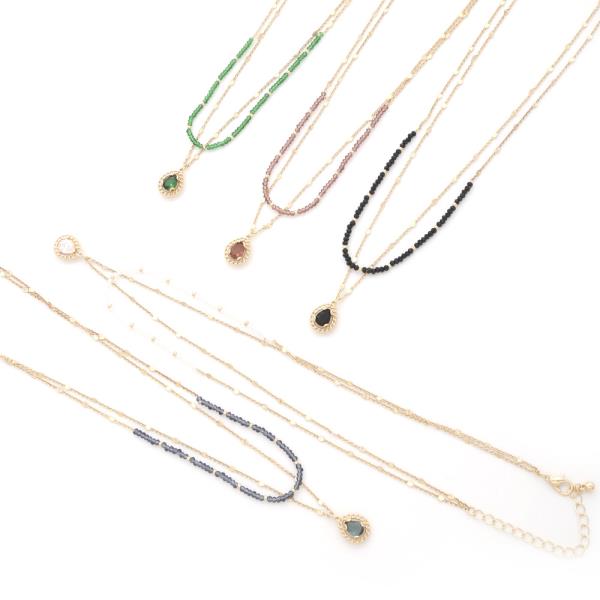 Teardrop Crystal Pendant Beaded Layered Necklace