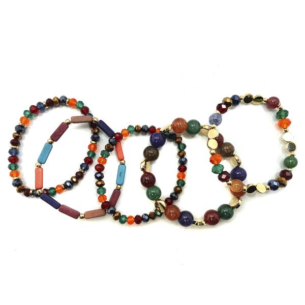 Glass Bead Multi Strand Stretch Bracelet Set