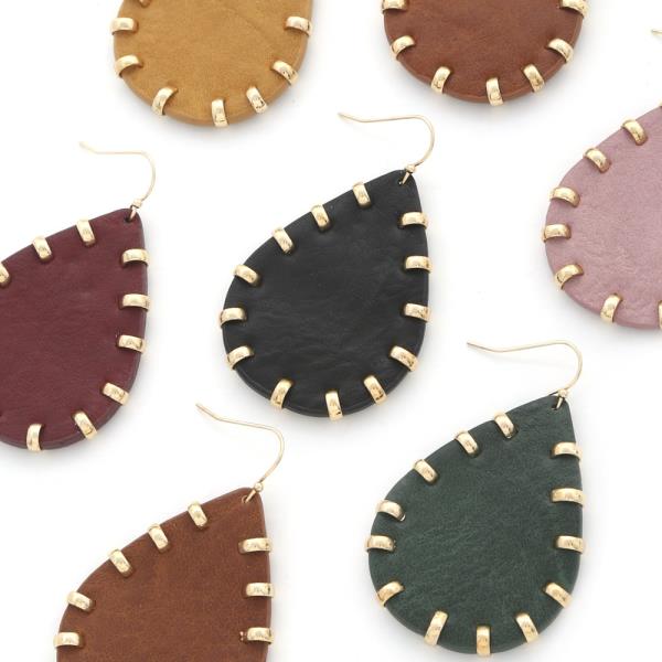 PU Leather Teardrop Metal Stud Dangle Earring