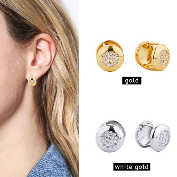 14K Gold White Gold Dipped Huggie CZ Earring
