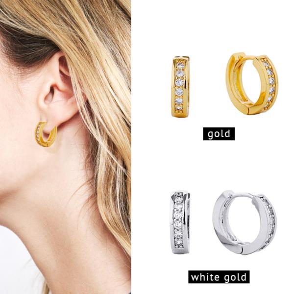 14K Gold White Gold Dipped Huggie CZ Earring