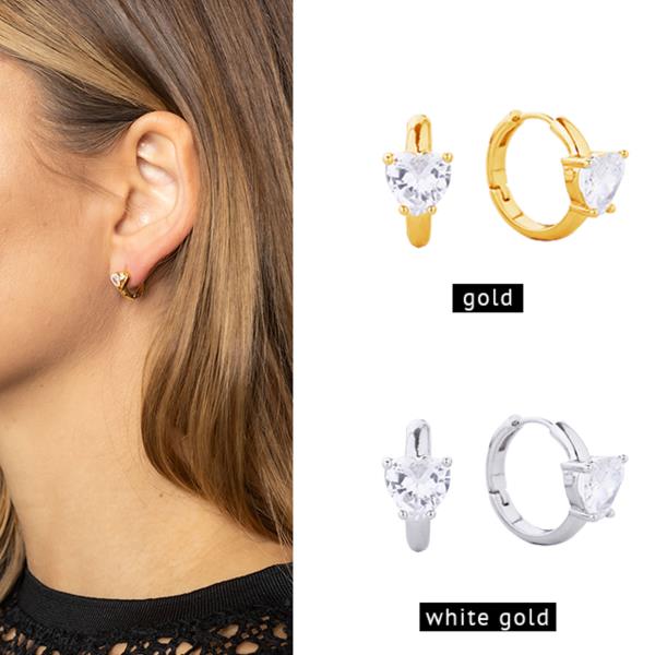 14K Gold White Gold Dipped Huggie CZ Earring