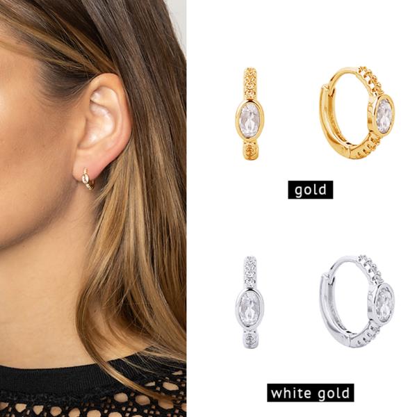 14K Gold White Gold Dipped Huggie CZ Earring