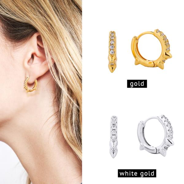 14K Gold White Gold Dipped Huggie CZ Earring