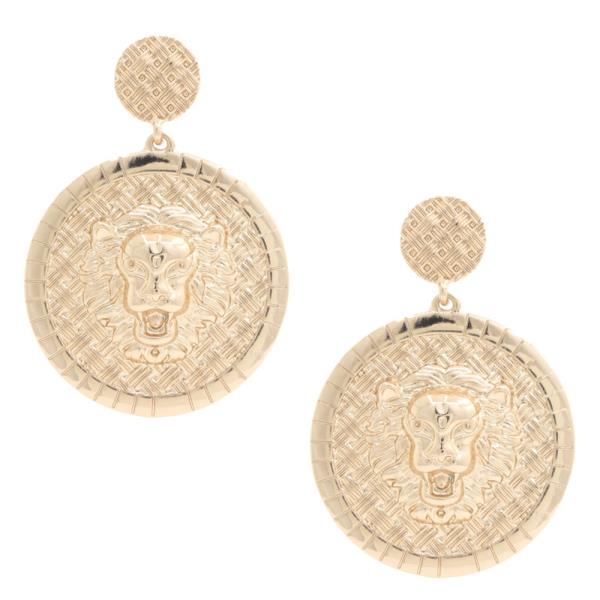 Lion Head Round Dangle Earring