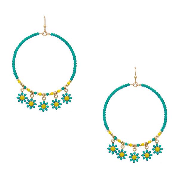 Circle Seed Bead and Flower Earring