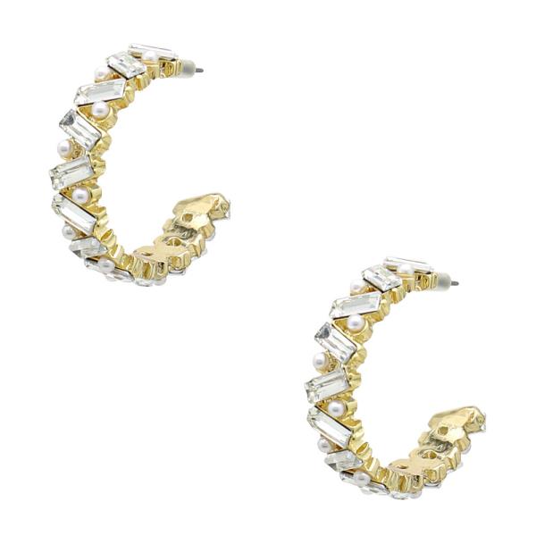 CLEAR GLASS STONE OPEN HOOP EARING
