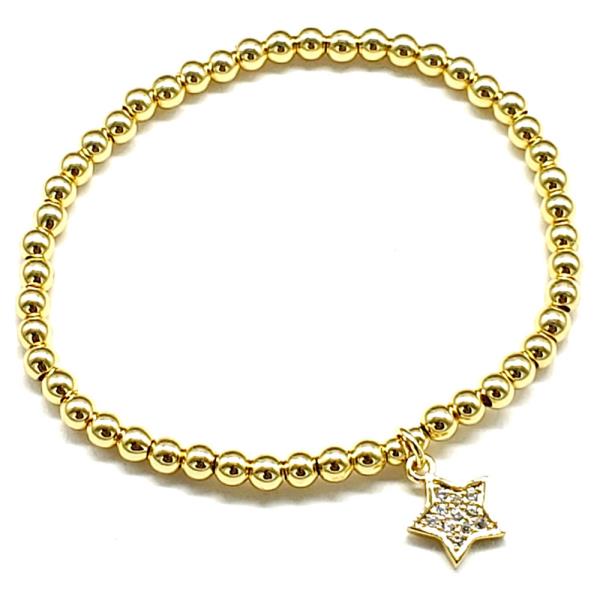 Dangle CZ Star S Steel Bead Ball Stretch Bracelet