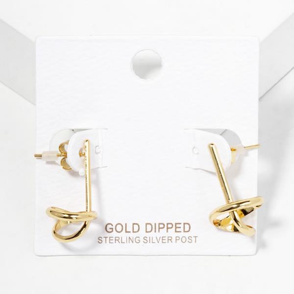 Gold Dipped Knot Metal Bar Earring